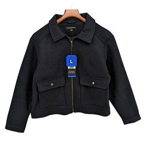 Banana Republic Jacket Womens Black Brushed Fabric Full Zip Front Pockets Size L